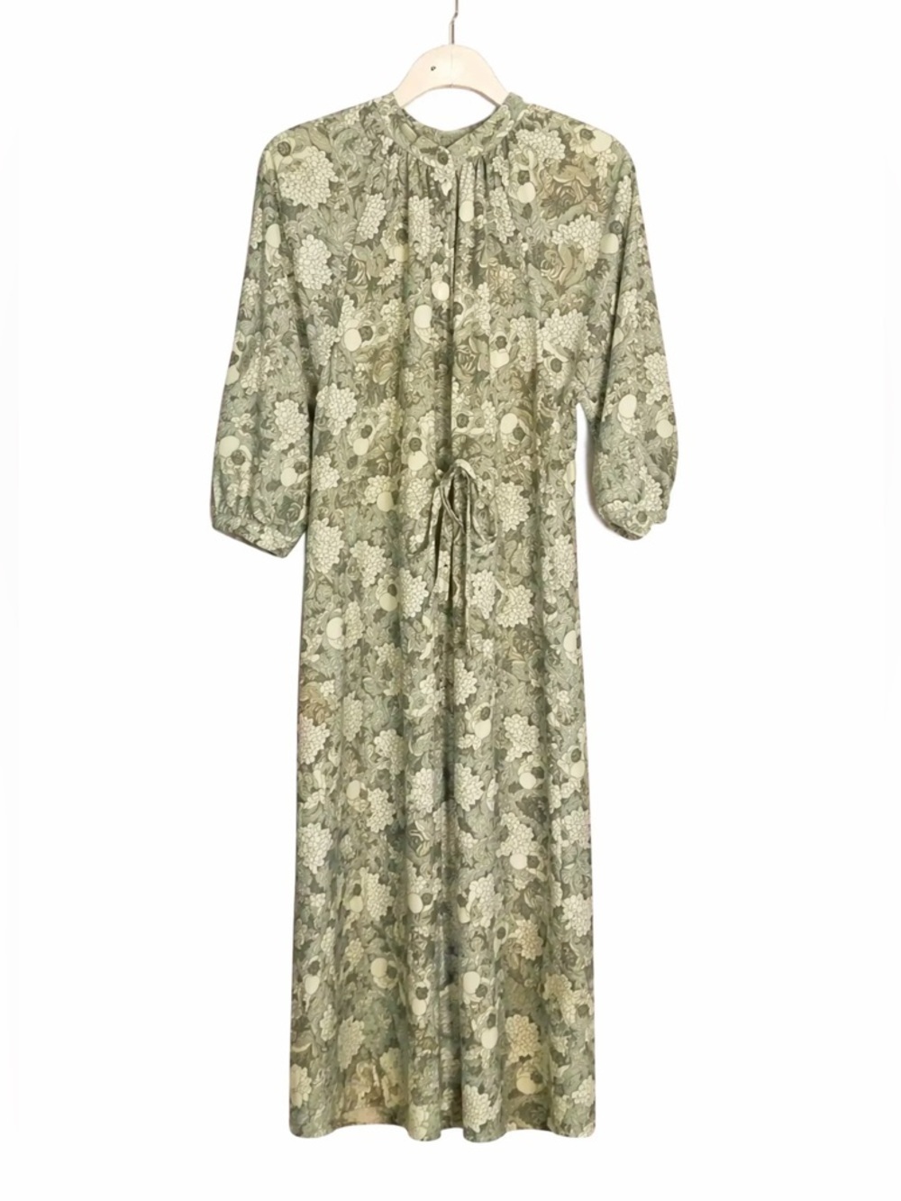Vintage Brown Floral Dress Women’s Size 13 Silky Drawstring Waist Midi - Picture 1 of 2
